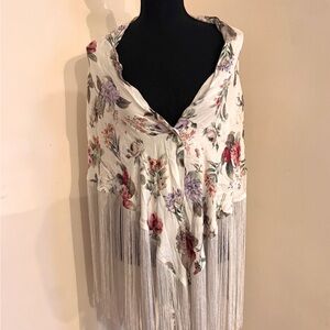 Alice + Olivia Floral Fringe Shawl - Ivory with Multicolor Blooms